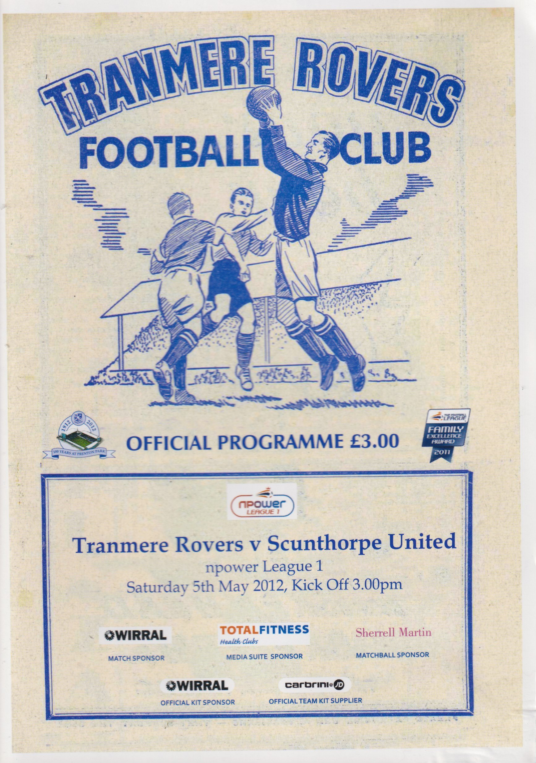 Tranmere Rovers v Scunthorpe United match programme